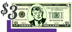 $3 Dollar bill with Trump on it