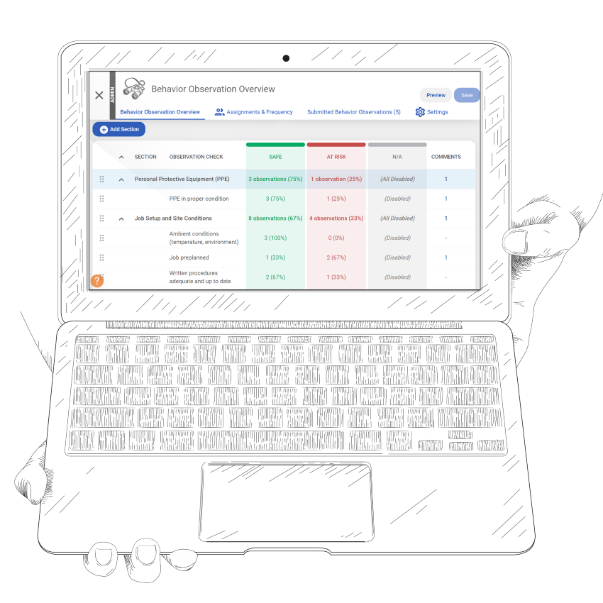 Behavior Observations Checklist View