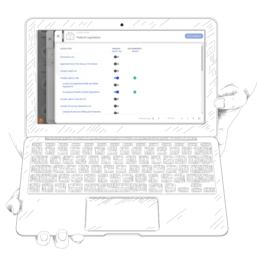 Admin view on computer of Legislation view